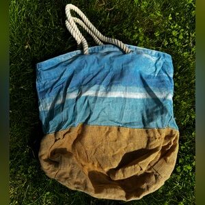 Blue and Tan Beach Tote with Rope Handles